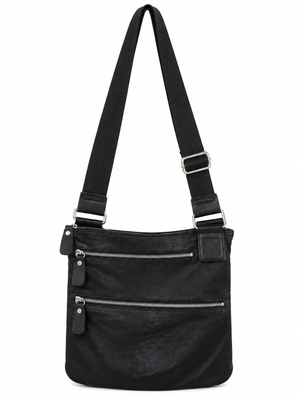 MARGOT Women's Black Leather Crossbody Bag with Dual Zip Pockets